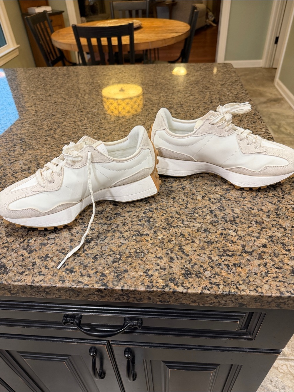 New Balance 327 Women’s Cream and White Retro Runner Sneakers - Picture 6 of 6